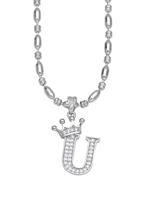 U Brass Cubic Zirconia Crown Minimalist Lariat Necklace