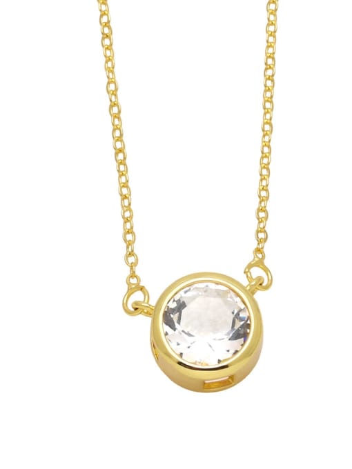 white Brass Glass Stone Round Minimalist Necklace