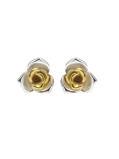 Three petal rose earrings 925 Sterling Silver Flower Vintage Stud Earring