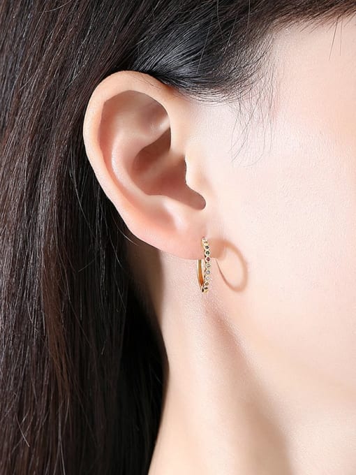 BLING SU Brass Cubic Zirconia Geometric Minimalist Huggie Earring 1