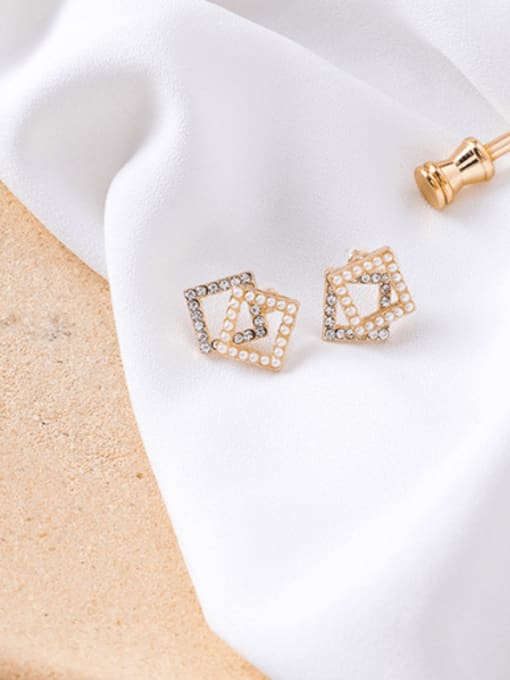 C square section Alloy With Imitation Gold Plated Simplistic Hollow Geometric Stud Earrings