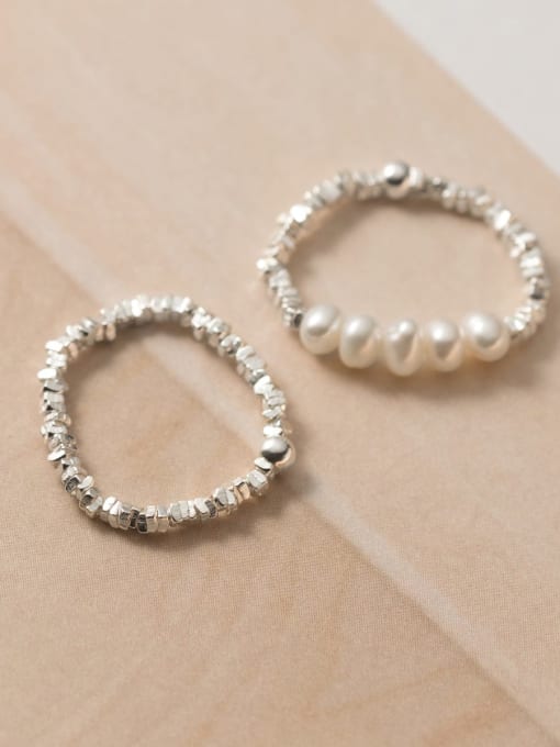 Rosh 925 Sterling Silver Freshwater Pearl Irregular Minimalist Band Ring