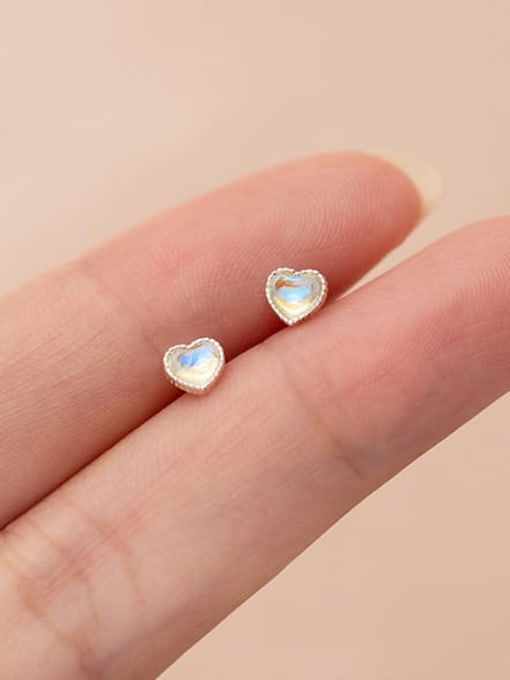 Rosh 925 Sterling Silver Opal Heart Minimalist Stud Earring 2