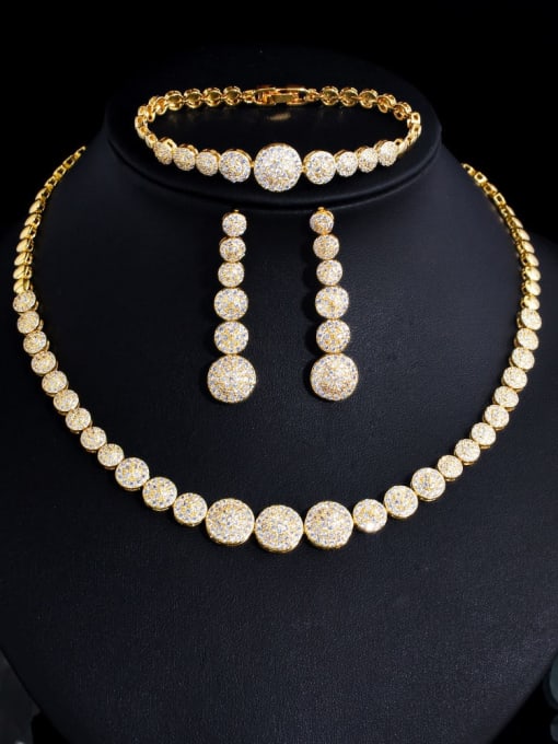 L.WIN Brass Cubic Zirconia Luxury Geometric  Earring Bracelet and Necklace Set 1