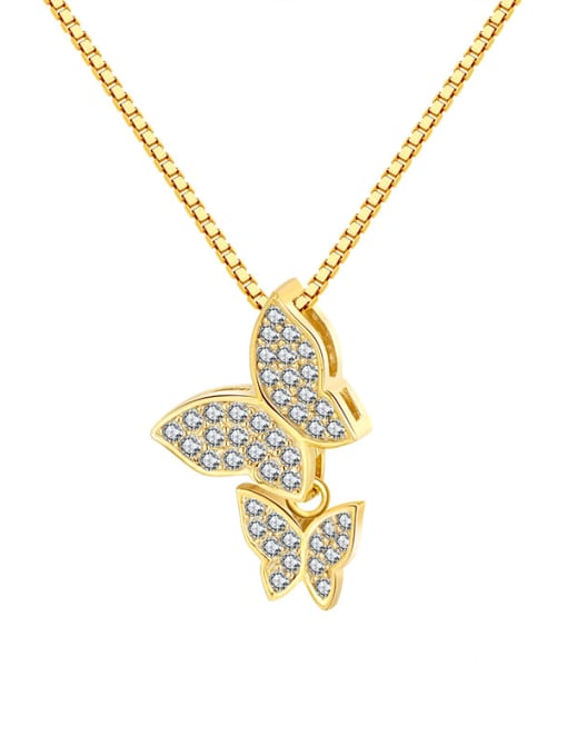 Golden butterfly 925 Sterling Silver Cubic Zirconia Butterfly Minimalist Necklace