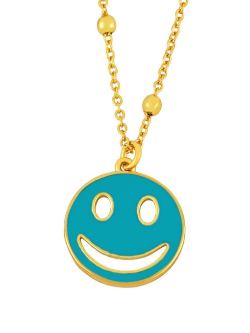 green Brass Enamel Smiley Hip Hop Necklace