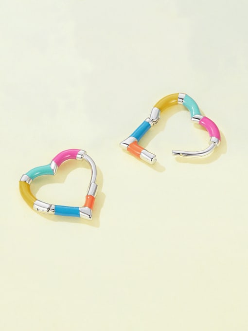 Jare 925 Sterling Silver Enamel Heart Minimalist Huggie Earring 3