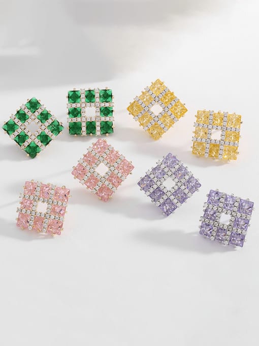 Luxu Brass Cubic Zirconia Multi Color Geometric Luxury Earring 0