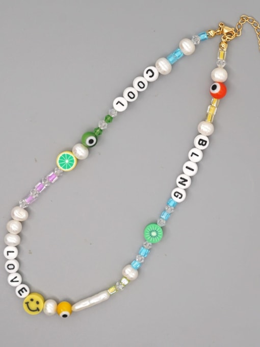 MMBEADS Stainless steel Freshwater Pearl Multi Color Enamel Smiley Bohemia Necklace 1
