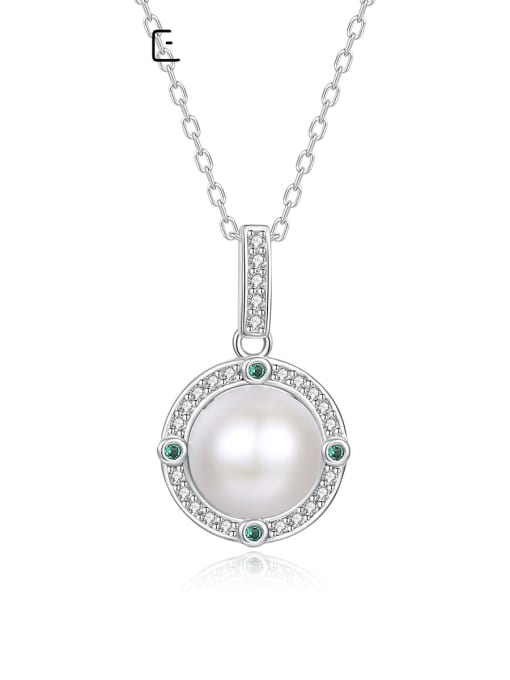 CCUI 925 Sterling Silver Imitation Pearl Geometric Dainty Necklace 0