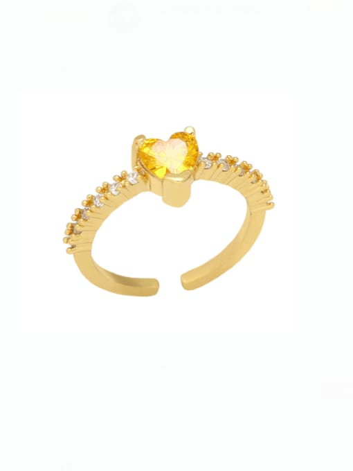 yellow Brass Cubic Zirconia Heart Vintage Band Ring