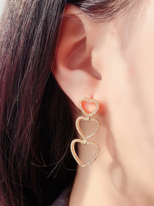 ROSS Brass Cubic Zirconia Hollow Heart Luxury Drop Earring 1