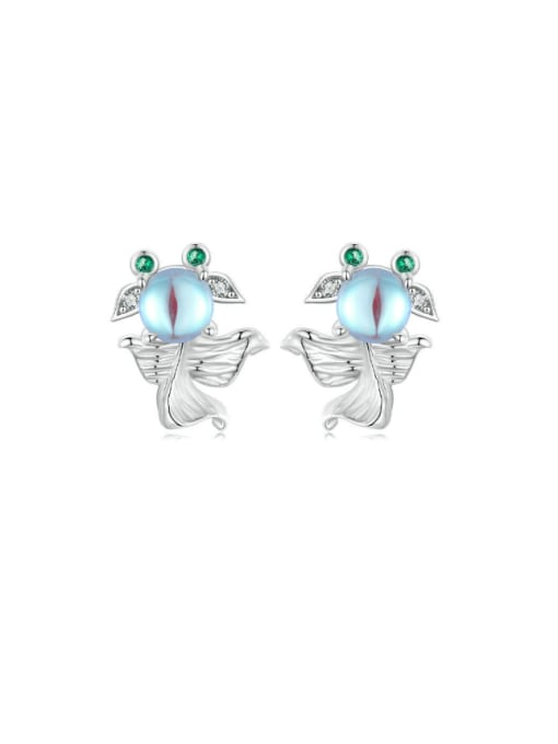 SCE1693 925 Sterling Silver Cubic Zirconia Fish  Minimalist Stud Earring