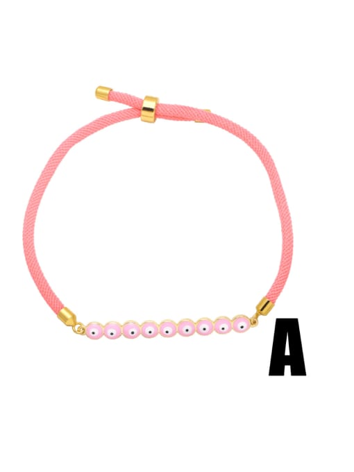 A (Pink) Brass Cubic Zirconia Multi Color Enamel Evil Eye Vintage Adjustable Bracelet
