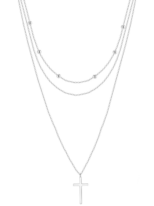 Platinum, weighing  4.36g 925 Sterling Silver Bead Cross Minimalist Multi Strand Necklace