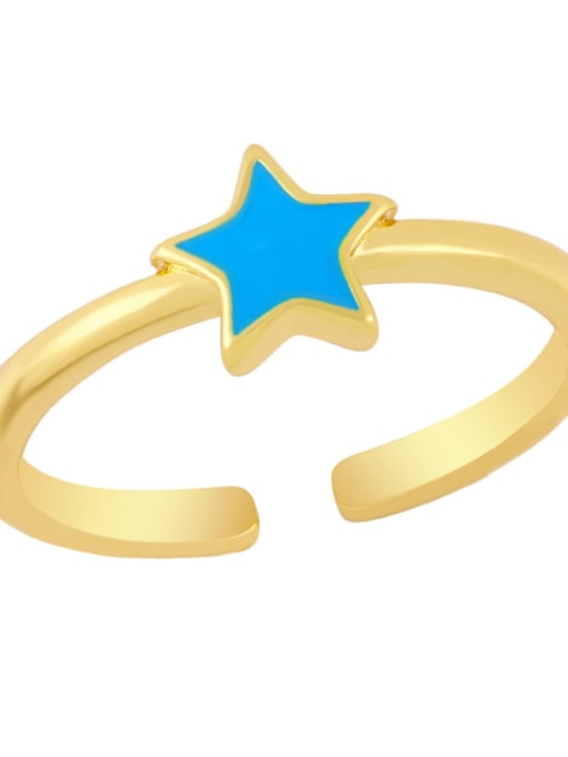 Dark blue Brass Enamel Star Minimalist Band Ring