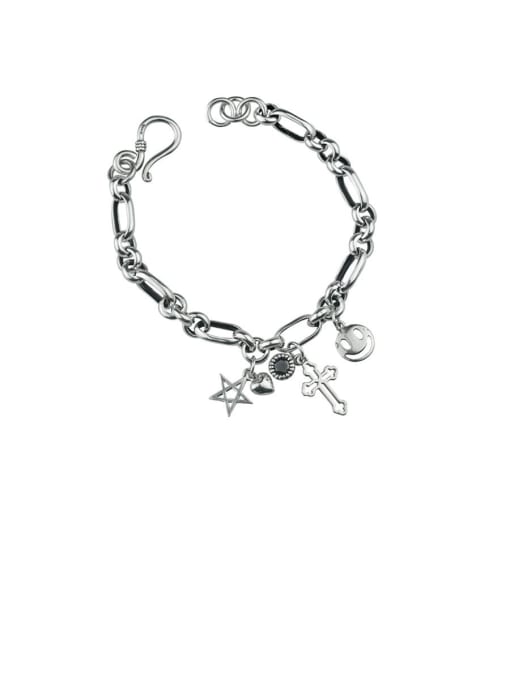 SHUI Vintage Sterling Silver With Simple Retro Hollow Chain Cross  Pendant Bracelets 0