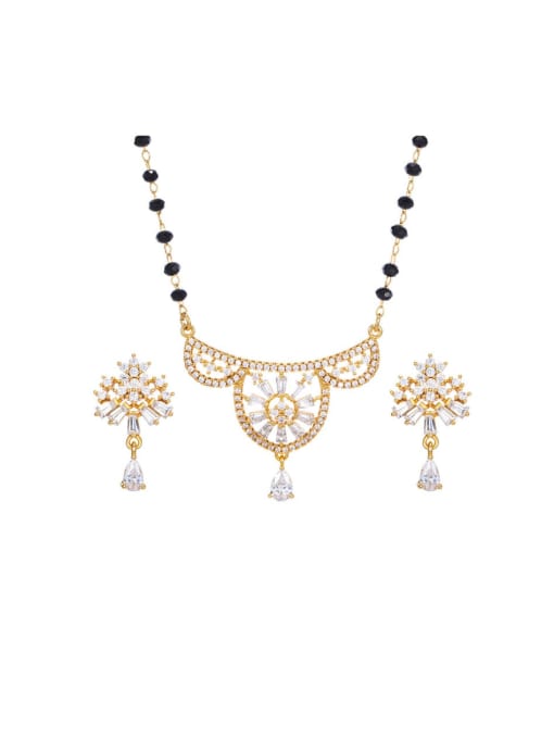 suit Alloy Cubic Zirconia Bohemia Tassel Earring and Necklace Set