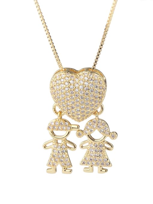 Boy and  girl Brass Cubic Zirconia Heart Cute boy girl pendant Necklace