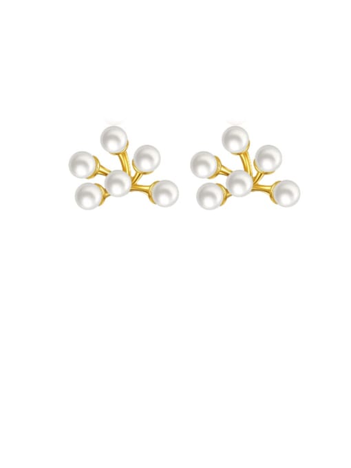 CCUI 925 Sterling Silver Freshwater Pearl White Flower Minimalist Stud Earring 0