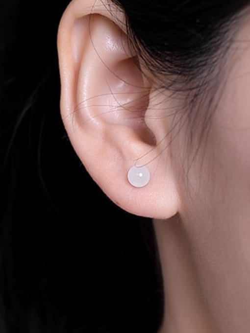DEER 925 Sterling Silver Jade Round Minimalist Stud Earring 1