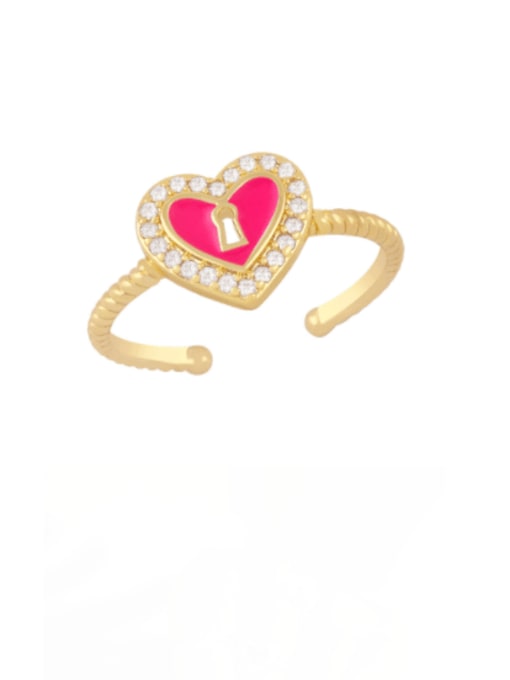 Rose red Brass Enamel Heart Minimalist Band Ring