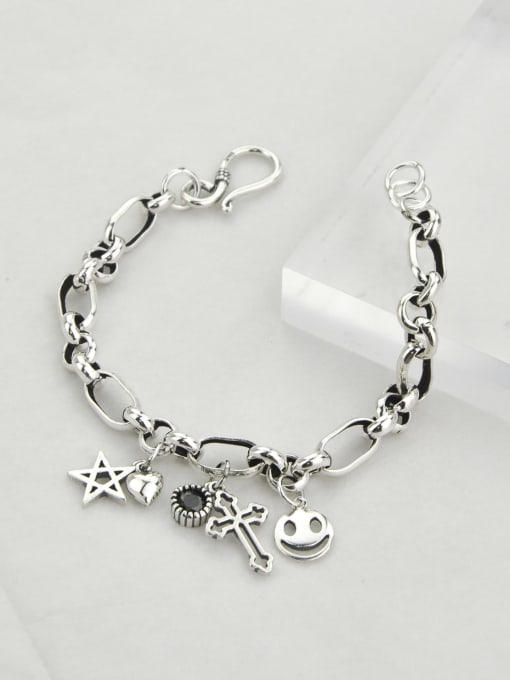 SHUI Vintage Sterling Silver With Simple Retro Hollow Chain Cross  Pendant Bracelets 3