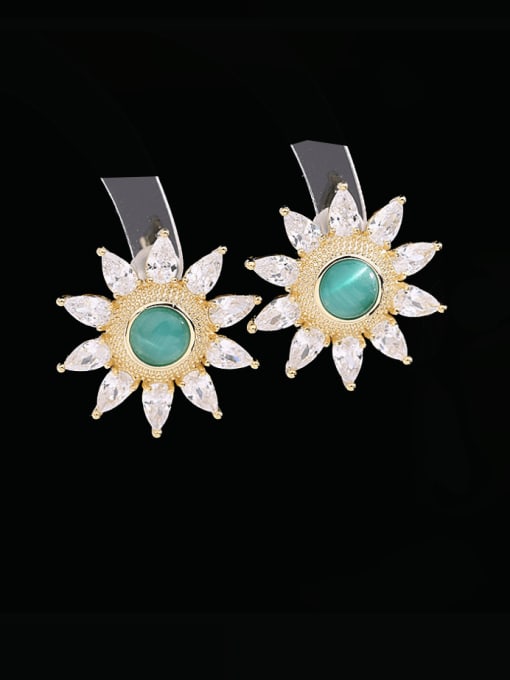 Luxu Brass Cubic Zirconia Sun Flower Luxury Cluster Earring 2