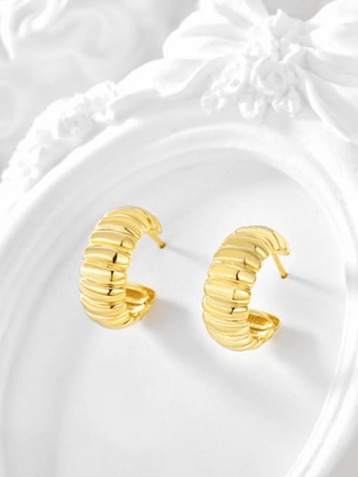 Gold metal Earrings Brass Geometric C Shape  Minimalist Stud Earring
