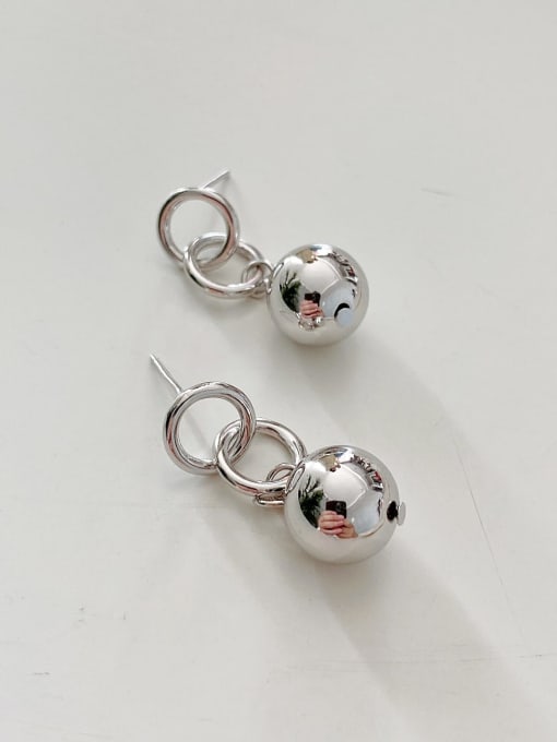 Boomer Cat 925 Sterling Silver Minimalist Double Round Silver Beads Drop Earring 1