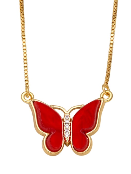 red Brass Shell Butterfly Minimalist Necklace