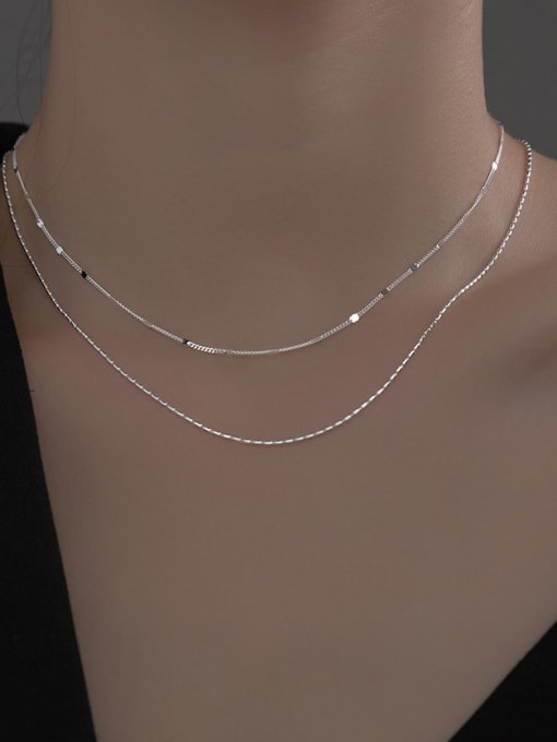 Rosh 925 Sterling Silver Geometric Minimalist Multi Strand Necklace 1