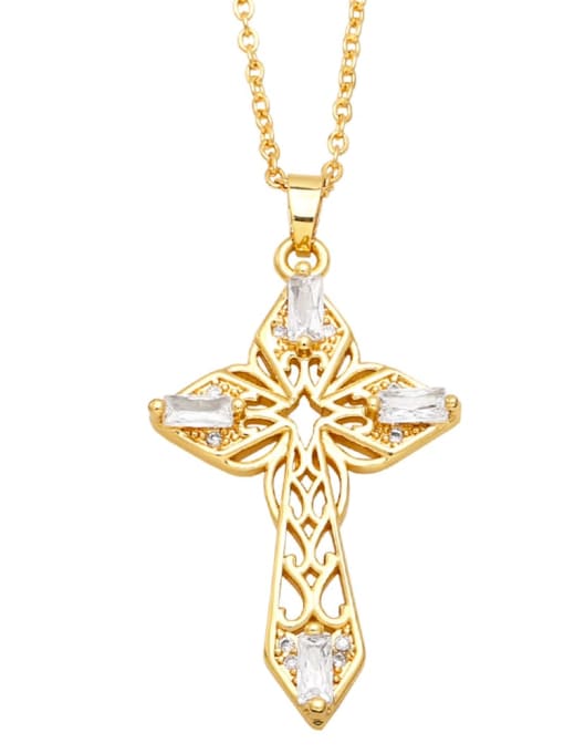 White Brass Cubic Zirconia Cross Statement Regligious Necklace