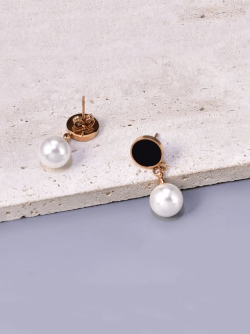 A TEEM Titanium Steel Imitation Pearl Round Minimalist Drop Earring 1