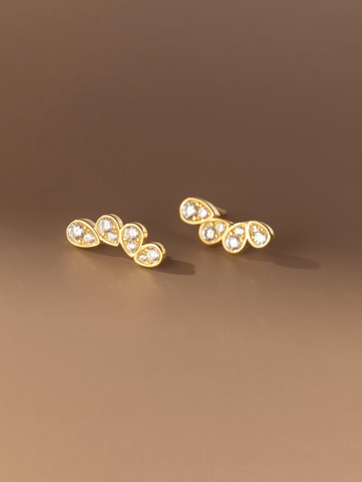 Gold 925 Sterling Silver Cubic Zirconia Water Drop Minimalist Stud Earring