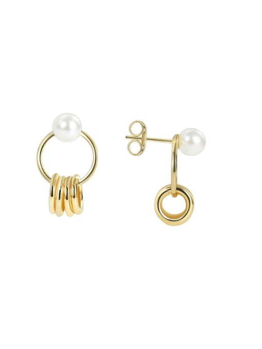 Golden Circle Beizhu Earrings Brass Imitation Pearl Geometric Minimalist Stud Earring