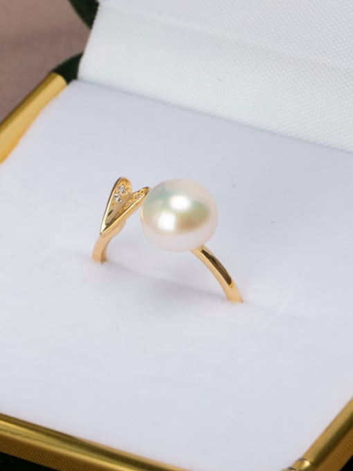 white Brass Freshwater Pearl Heart Vintage Band Ring