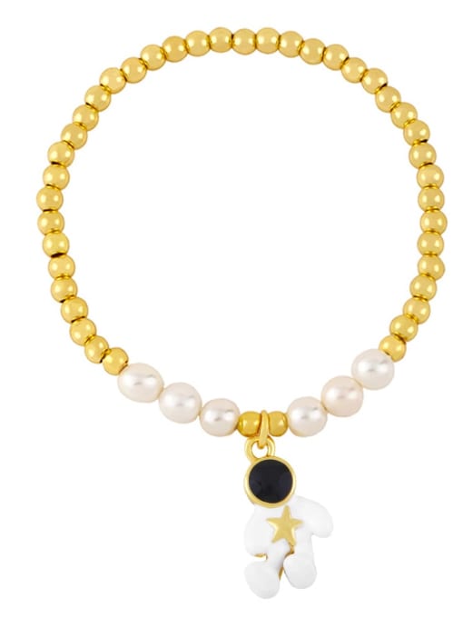 A Brass Imitation Pearl Enamel Irregular Vintage Beaded Bracelet
