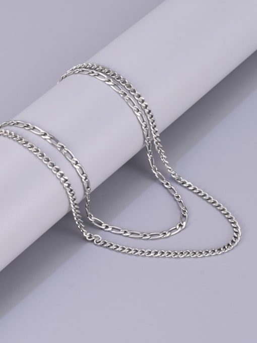 A TEEM Titanium Steel Geometric Double Layer Chain Hip Hop Multi Strand Necklace 2
