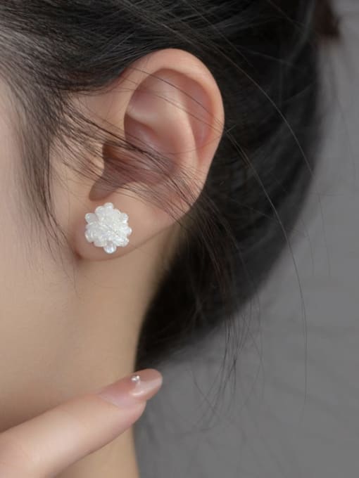 Rosh 925 Sterling Silver Shell Flower Minimalist Stud Earring 1
