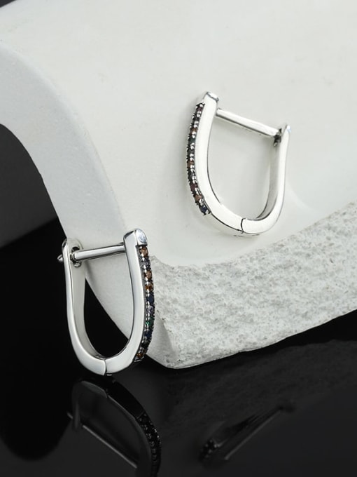 KDP-Silver 925 Sterling Silver Cubic Zirconia Geometric Minimalist Huggie Earring 2