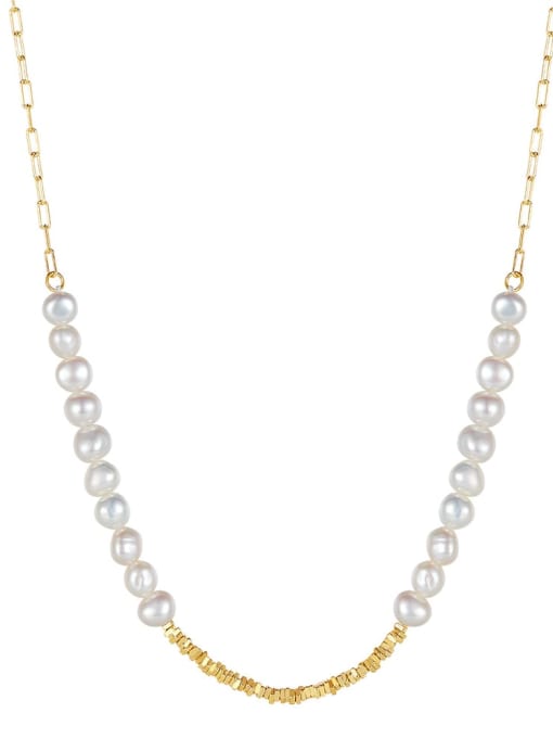 Pearl size approximately: 34mm, 925 Sterling Silver Imitation Pearl Geometric Minimalist Beaded Necklace