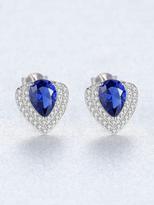 Blue 18D02 925 Sterling Silver Cubic Zirconia Heart Dainty Stud Earring
