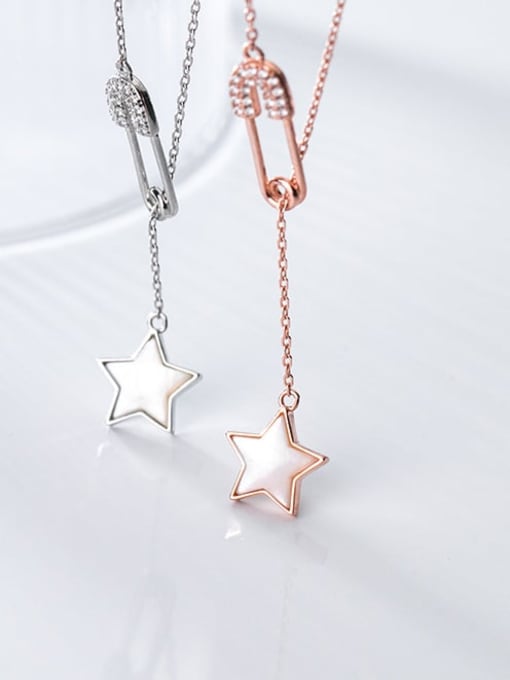 Rosh 925 Sterling Silver Shell Star Minimalist Lariat Necklace 4