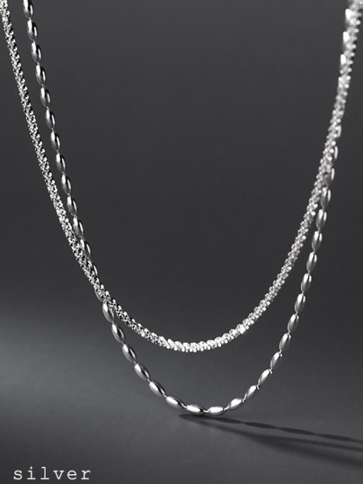 Rosh 925 Sterling Silver Bead Round Minimalist Multi Strand Necklace 1