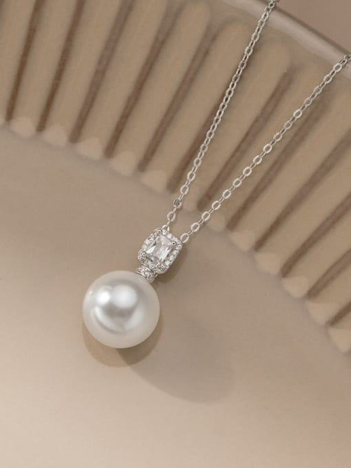 Rosh 925 Sterling Silver Imitation Pearl Geometric Minimalist Necklace 2