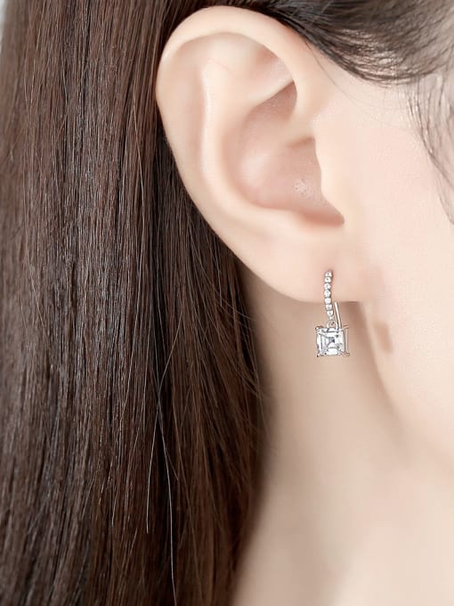 CCUI 925 Sterling Silver Cubic Zirconia Geometric Minimalist Hook Earring 1