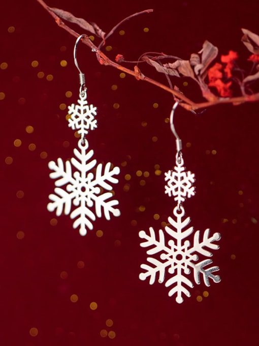 Rosh 925 Sterling Silver Snowflakes Minimalist Christmas Hook Earring 2