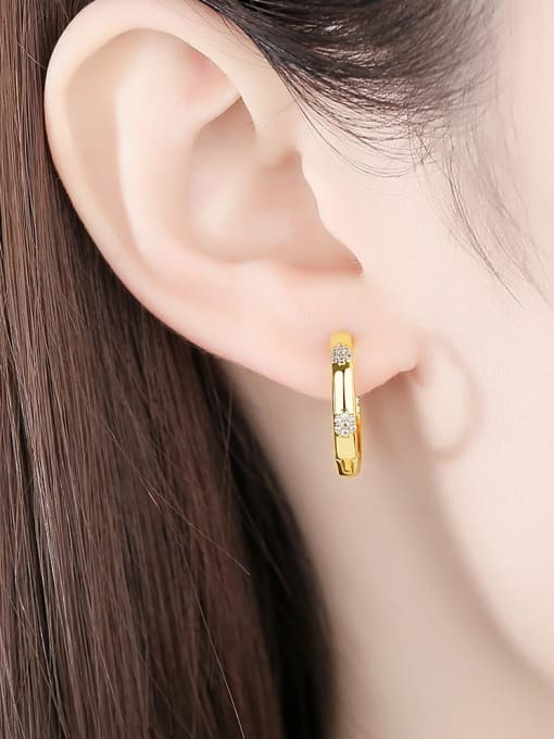 BLING SU Brass Rhinestone Geometric Minimalist Hoop Earring 1