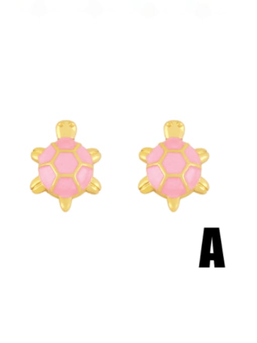 A (pink) Brass Enamel Turtle Vintage Huggie Earring